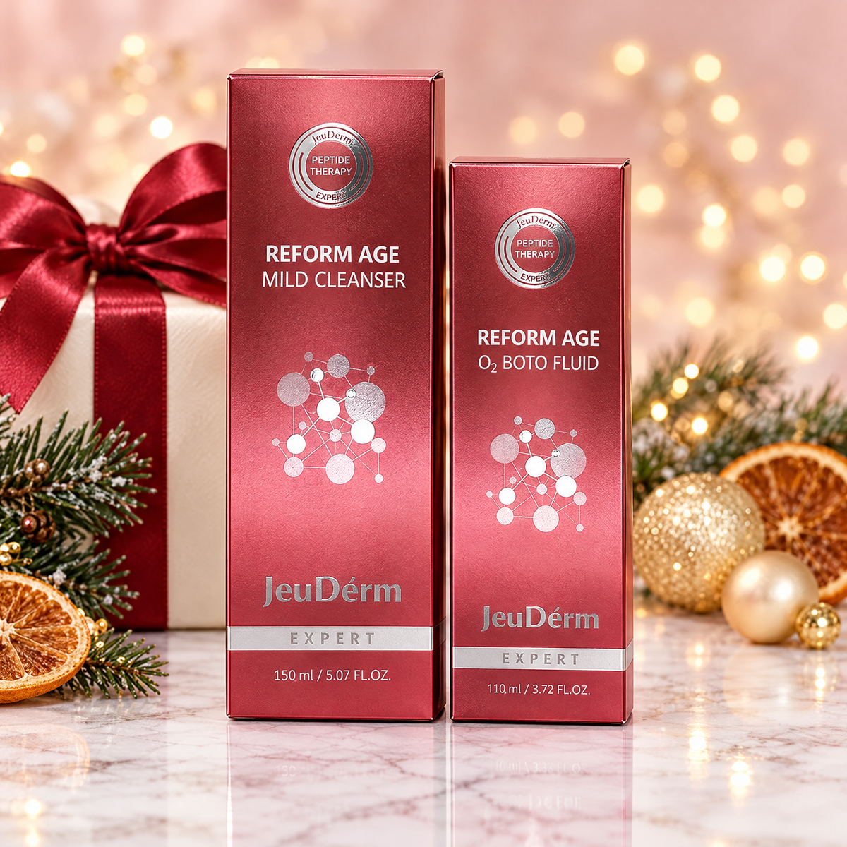 Reform Age Mild Cleanser och O2 Boto Fluid i julförpackning